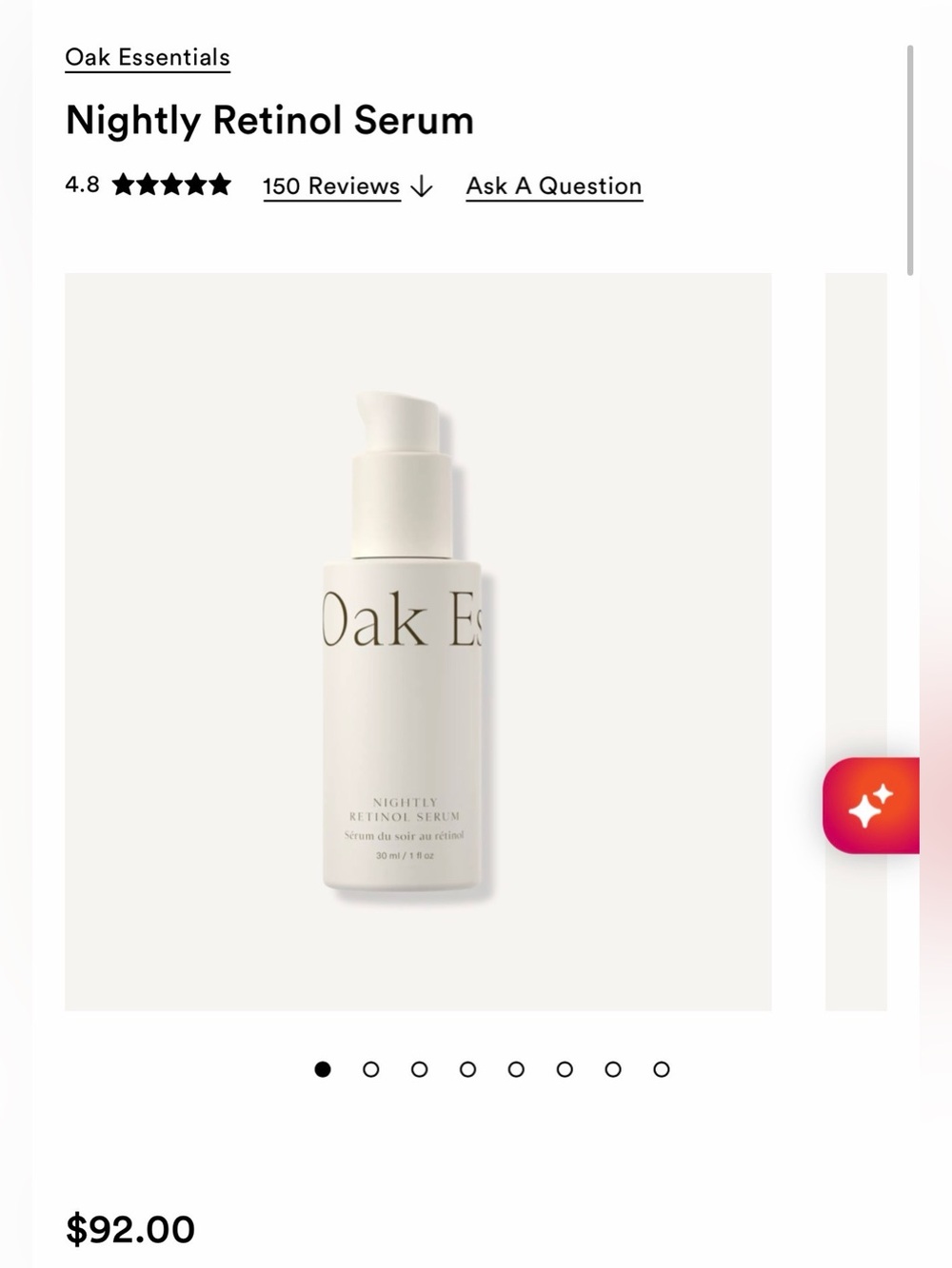 Oak Essentials Nightly Retinol Serum — White Bottle
